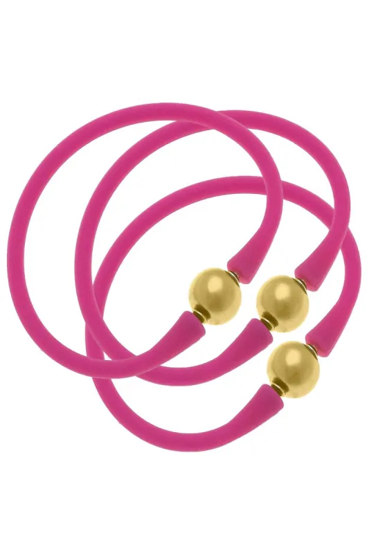 Bali 24K Gold Silicone Bracelet Stack of 3 in Magenta - FINAL SALE sold by Canvas Style