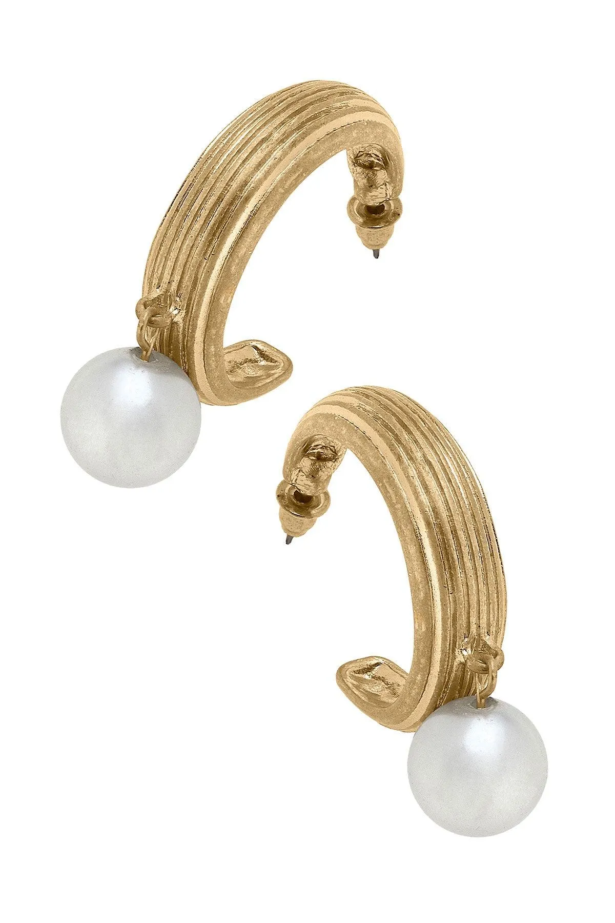 Cultured Pearl Ribbed Hoop Earrings sold by Canvas Style