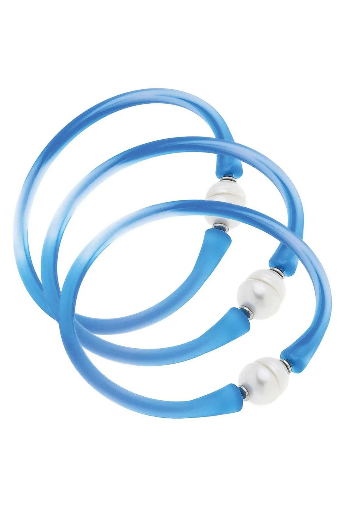 Bali Freshwater Pearl Silicone Bracelet Set of 3 in Tie Dye Blue - FINAL SALE sold by Canvas Style