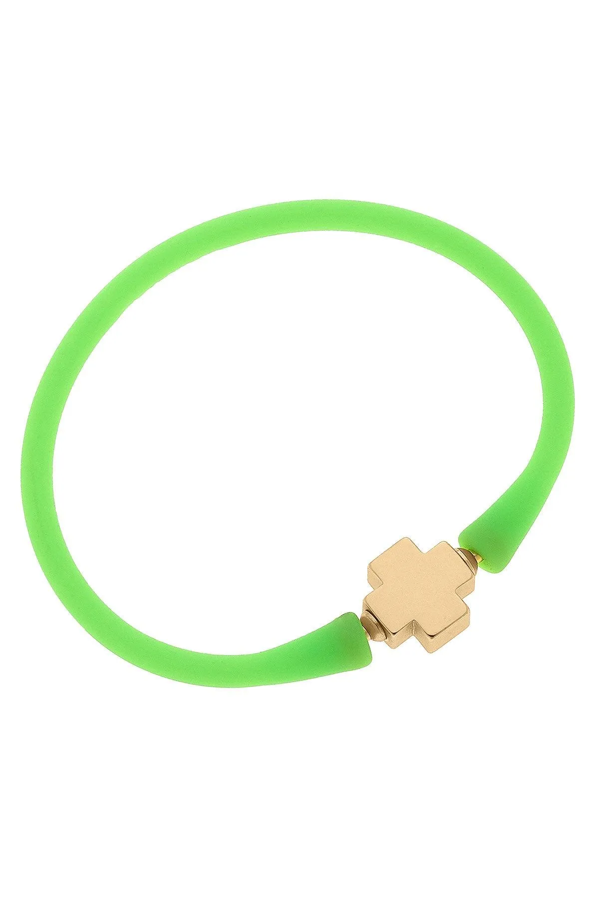 Bali 24K Gold Plated Cross Bead Silicone Bracelet in Neon Green - FINAL SALE sold by Canvas Style