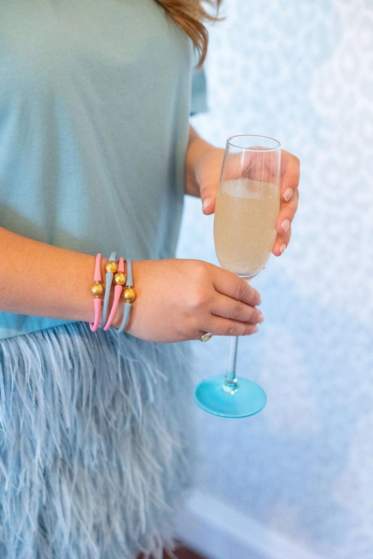 Bali 24K Gold Plated Ball Bead Silicone Bracelet in Blue Grey - FINAL SALE sold by Canvas Style product image thumbnail 2