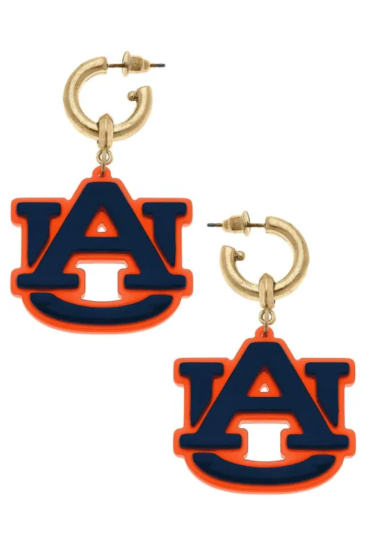 Auburn Tigers Resin Logo Drop Hoop Earrings sold by Canvas Style