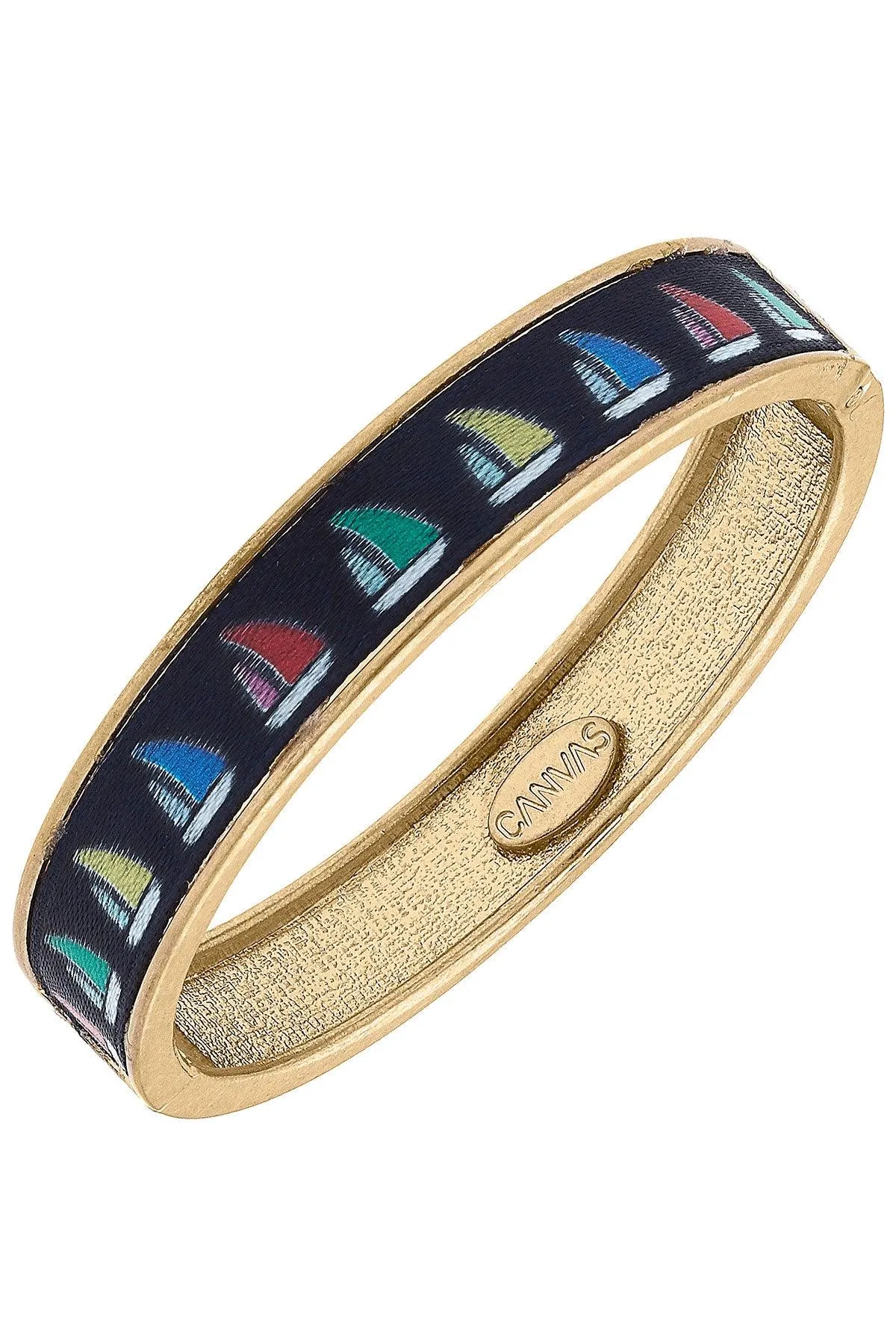 Dorothy Sailboat Hinge Bangle in Word Gold sold by Canvas Style