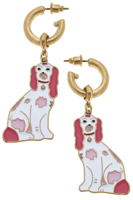 Daphne Enamel Staffordshire Dog Earrings in Pink & White sold by Canvas Style