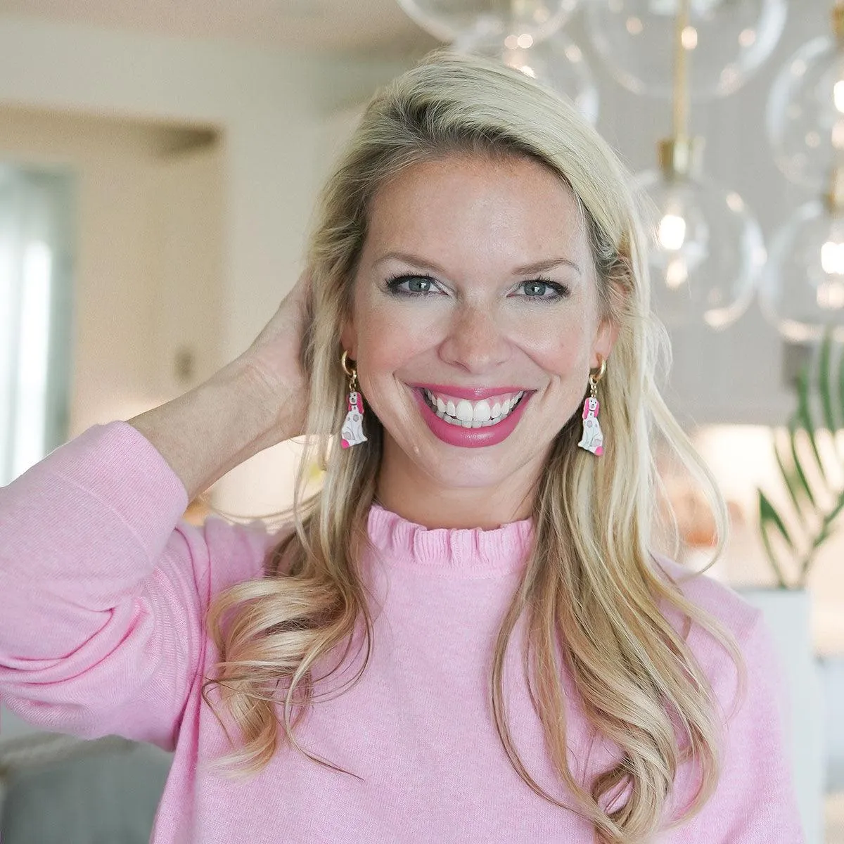 Daphne Enamel Staffordshire Dog Earrings in Pink & White sold by Canvas Style product image thumbnail 2