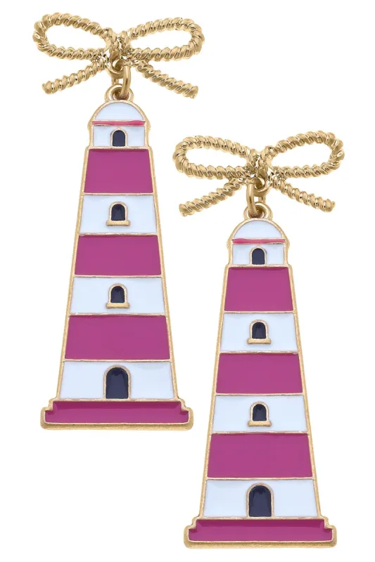 Luna Enamel Lighthouse Earrings in Pink & Navy sold by Canvas Style