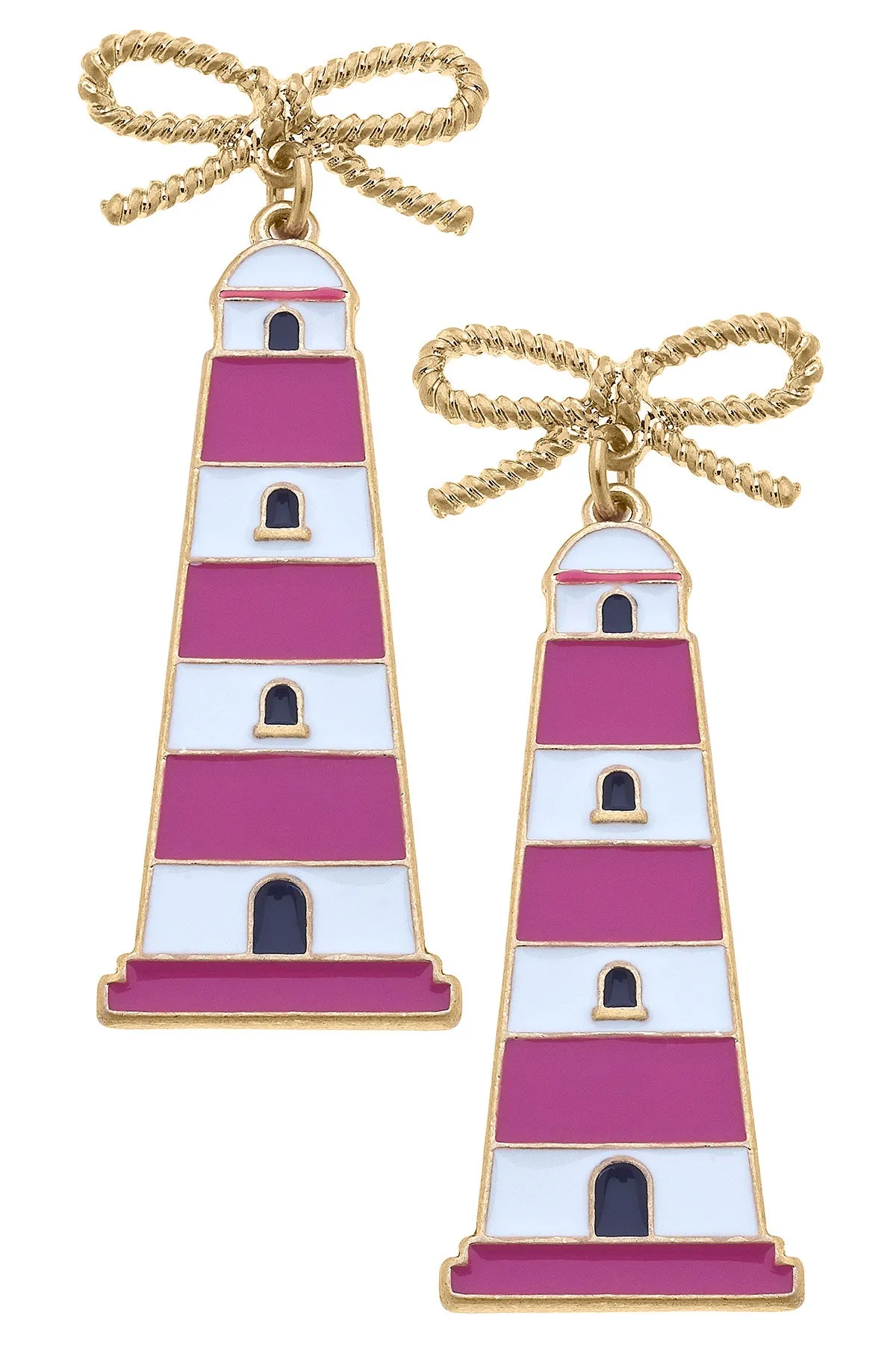 Luna Enamel Lighthouse Earrings in Pink & Navy sold by Canvas Style