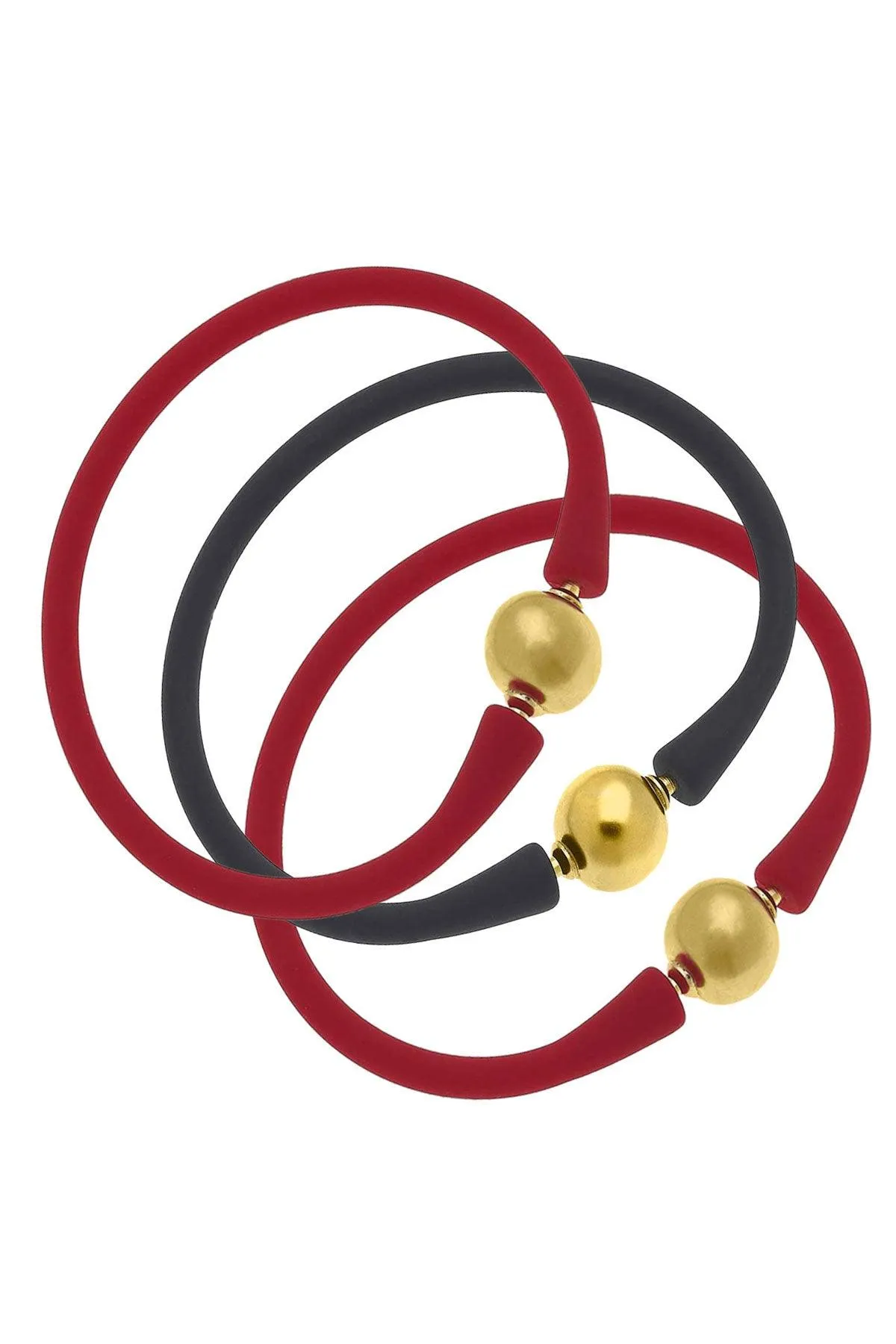 Bali Game Day 24K Gold Bracelet Set of 3 in Red & Black sold by Canvas Style