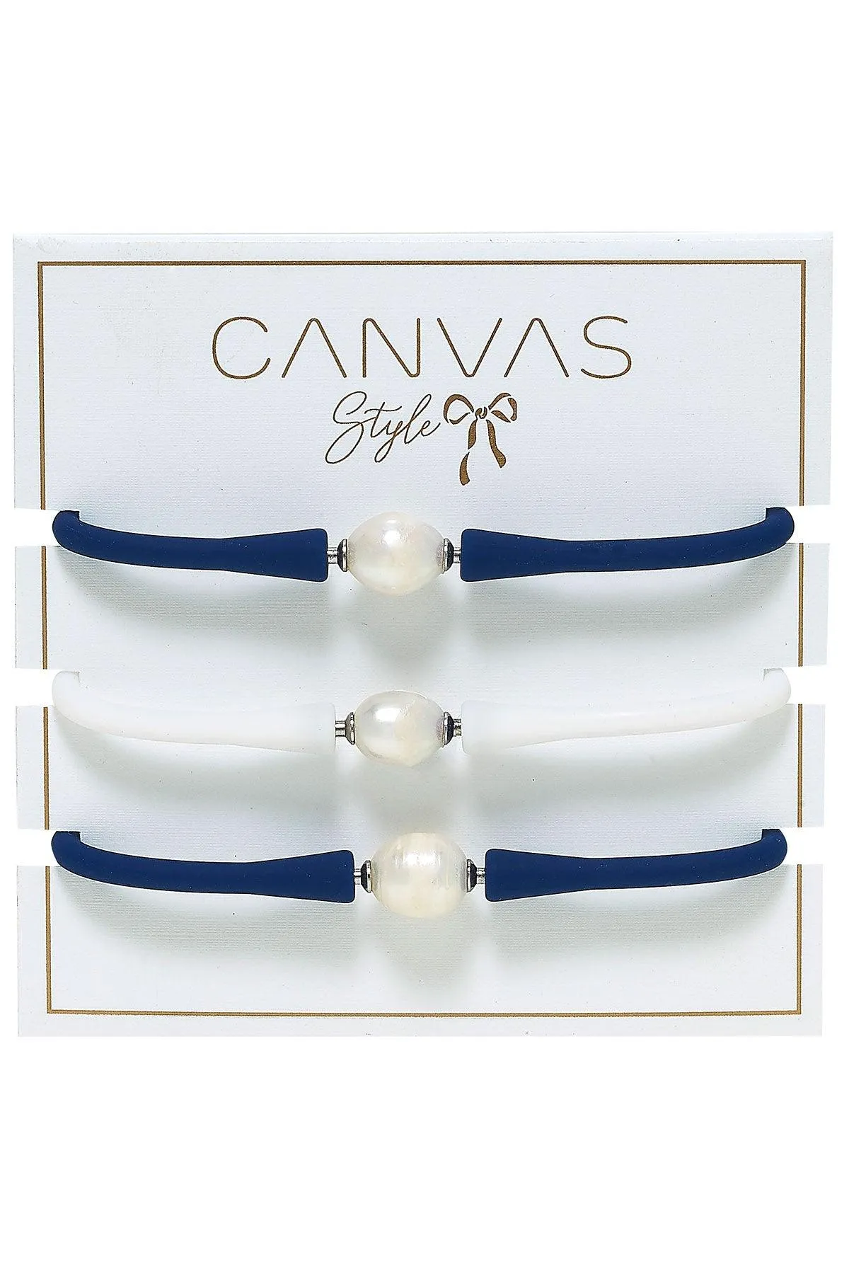 Bali Game Day Freshwater Pearl Bracelet Set of 3 in Royal Blue & White sold by Canvas Style product image thumbnail 2