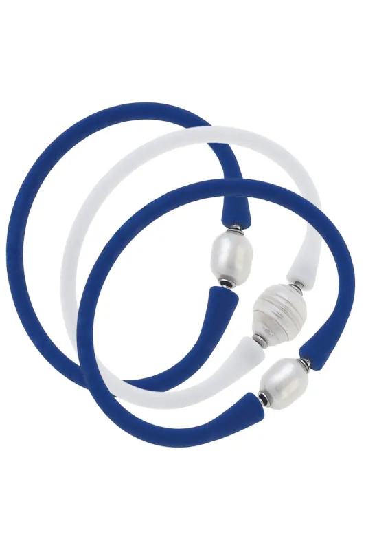 Bali Game Day Freshwater Pearl Bracelet Set of 3 in Royal Blue & White sold by Canvas Style