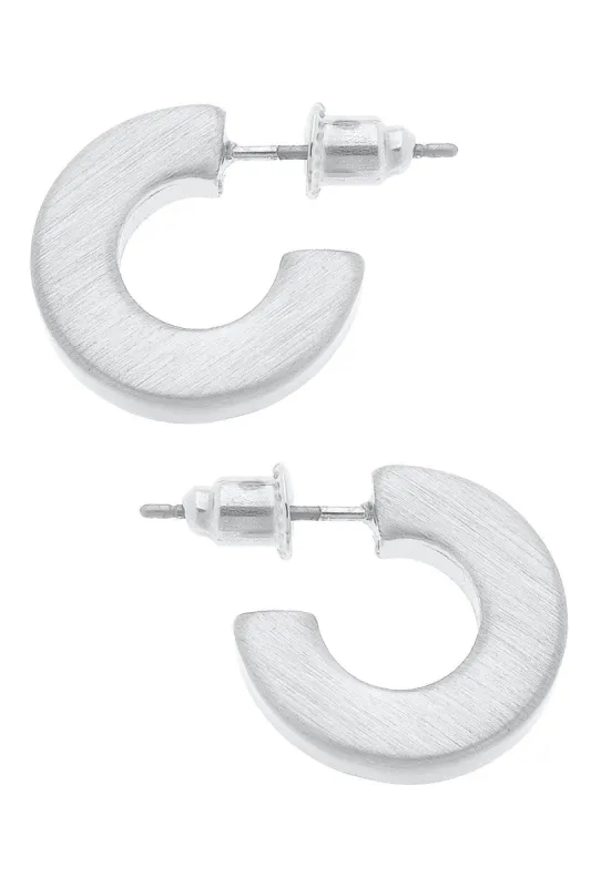 Emmy Small Flat Hoop Earrings in Satin Silver sold by Canvas Style