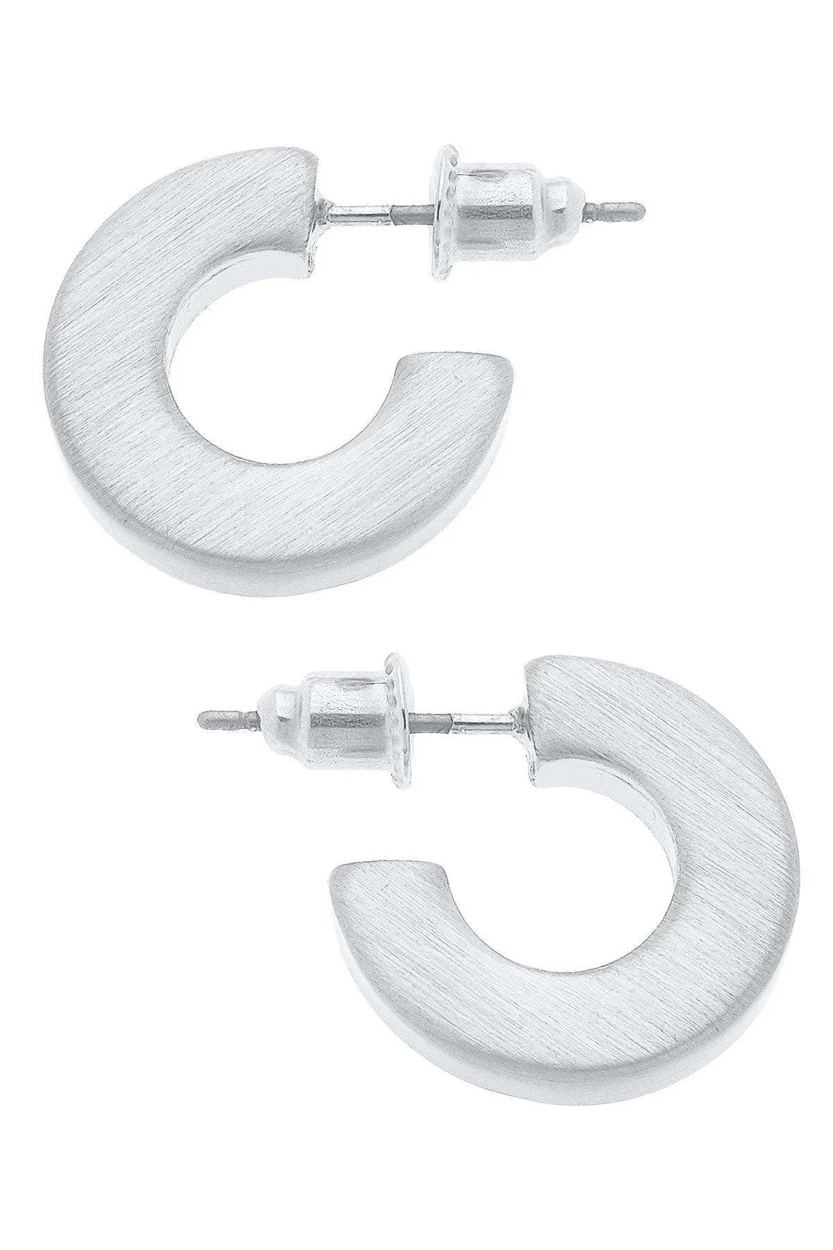 Emmy Small Flat Hoop Earrings in Satin Silver sold by Canvas Style