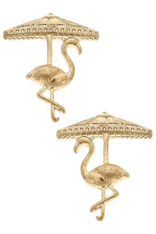 Isabel Flamingo Stud Earrings in Worn Gold sold by Canvas Style