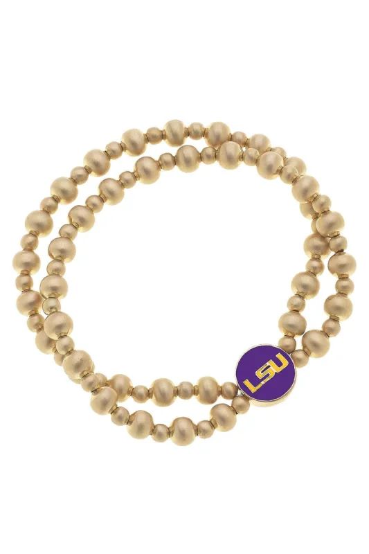 LSU Tigers 2-Row Ball Bead Stretch Bracelet sold by Canvas Style