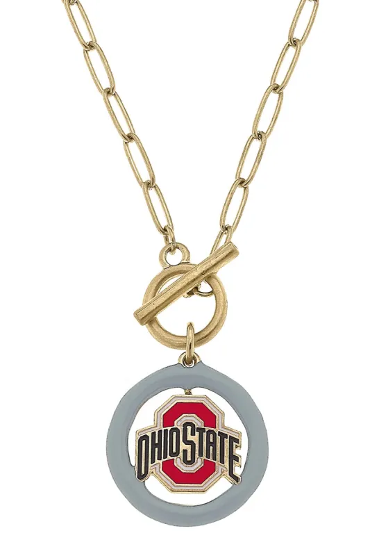 Ohio State Buckeyes Logo Enamel T-Bar 16" Necklace sold by Canvas Style