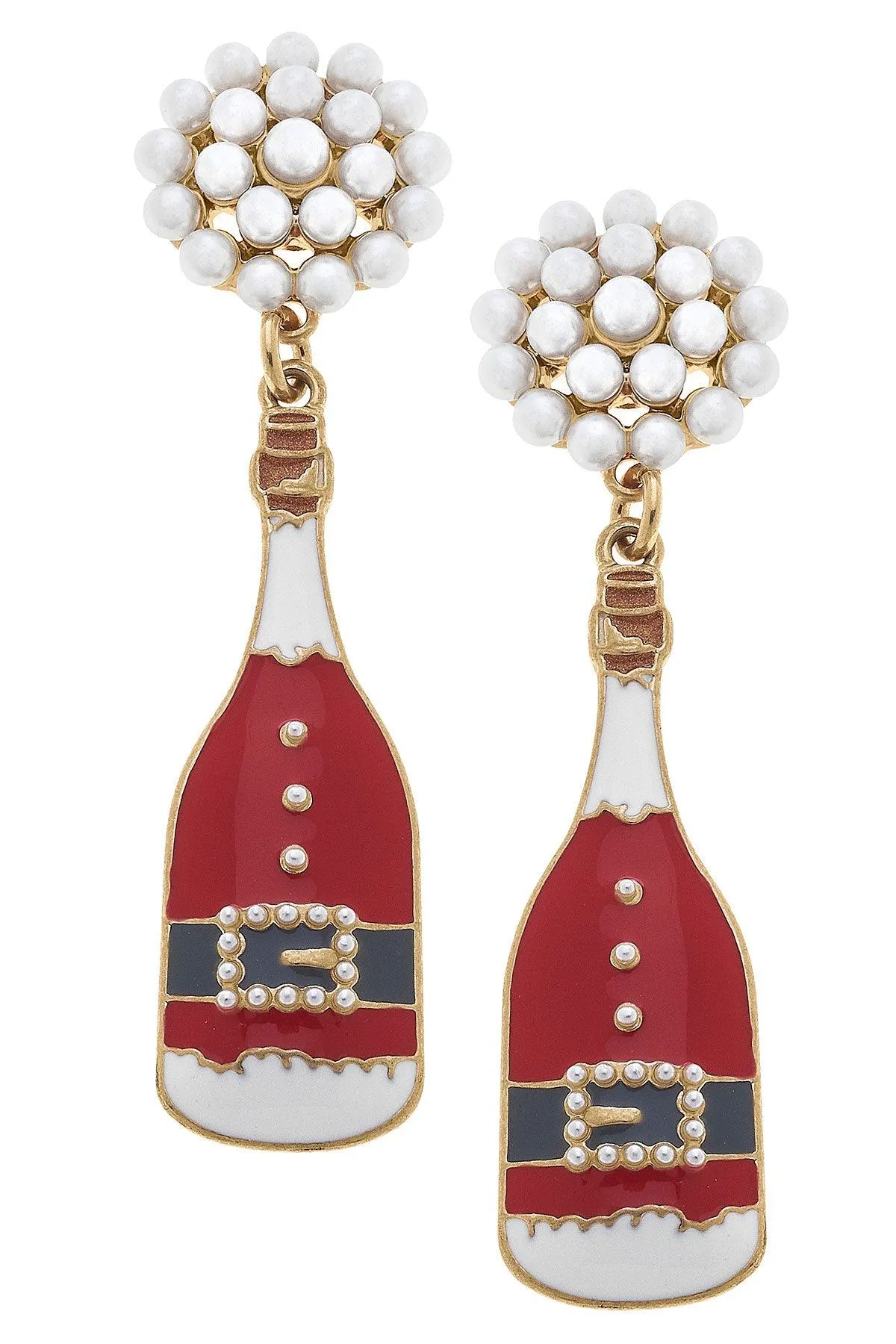 Santa Champagne Bottle Enamel Earrings sold by Canvas Style