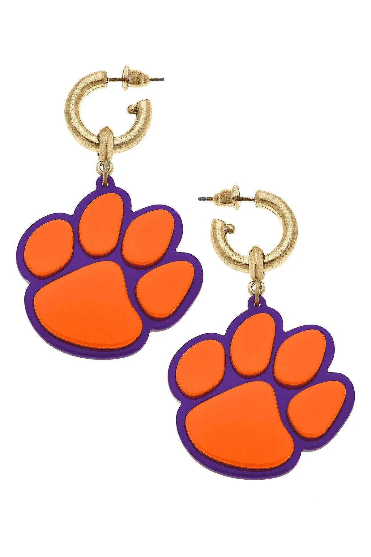 Clemson Tigers Resin Logo Drop Hoop Earrings sold by Canvas Style