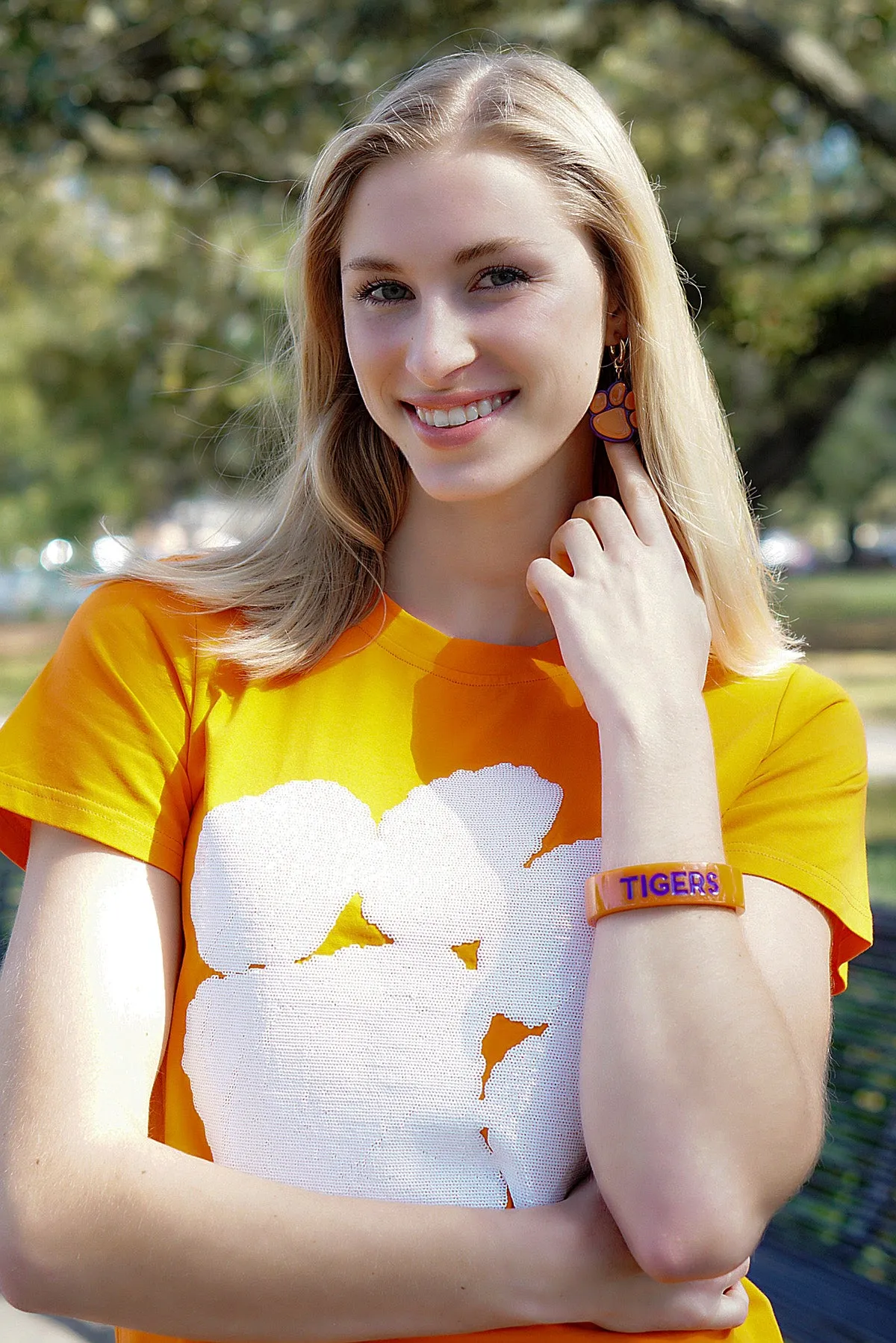 Clemson Tigers Resin Logo Drop Hoop Earrings sold by Canvas Style product image thumbnail 2