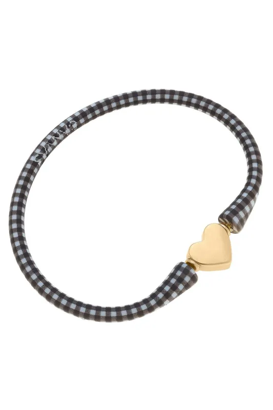 Bali Heart Bead Silicone Bracelet in Black Gingham - FINAL SALE sold by Canvas Style