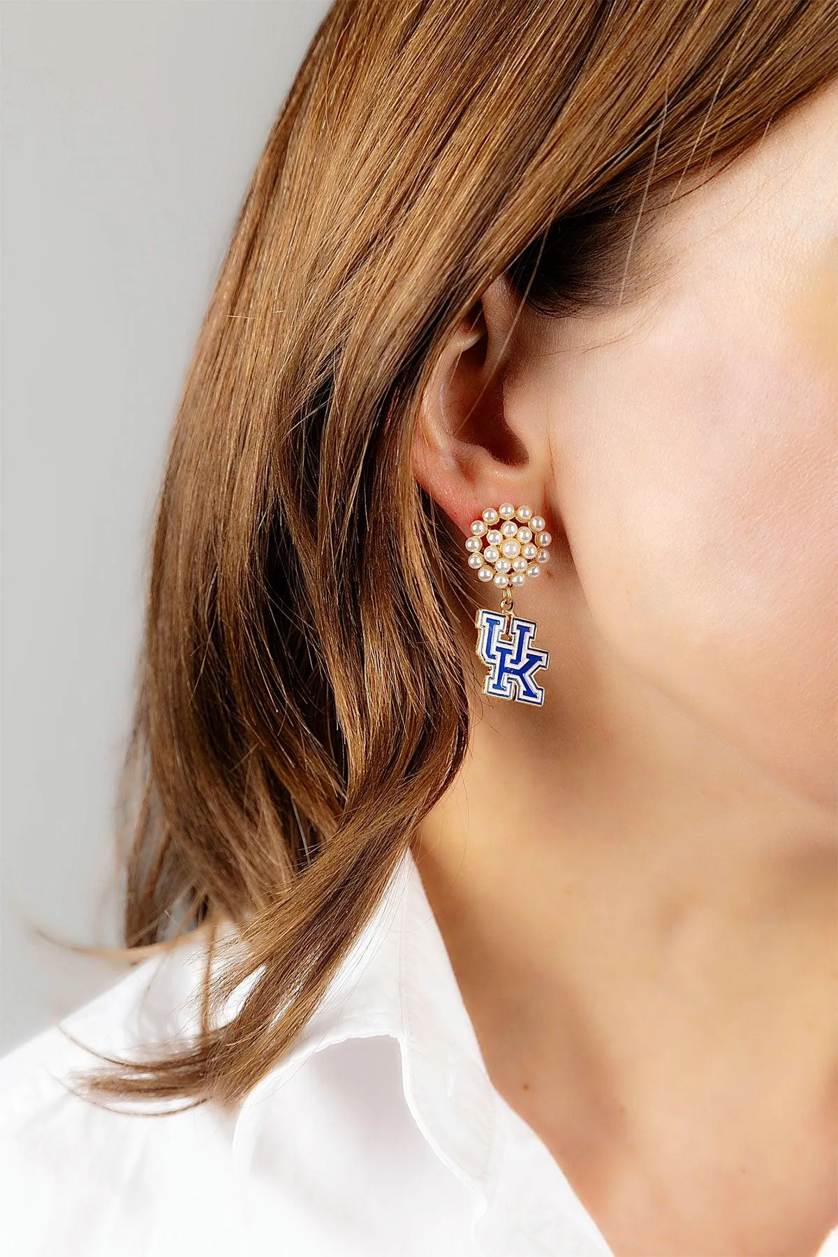 Kentucky Wildcats Pearl Cluster Enamel Drop Earrings sold by Canvas Style product image thumbnail 3