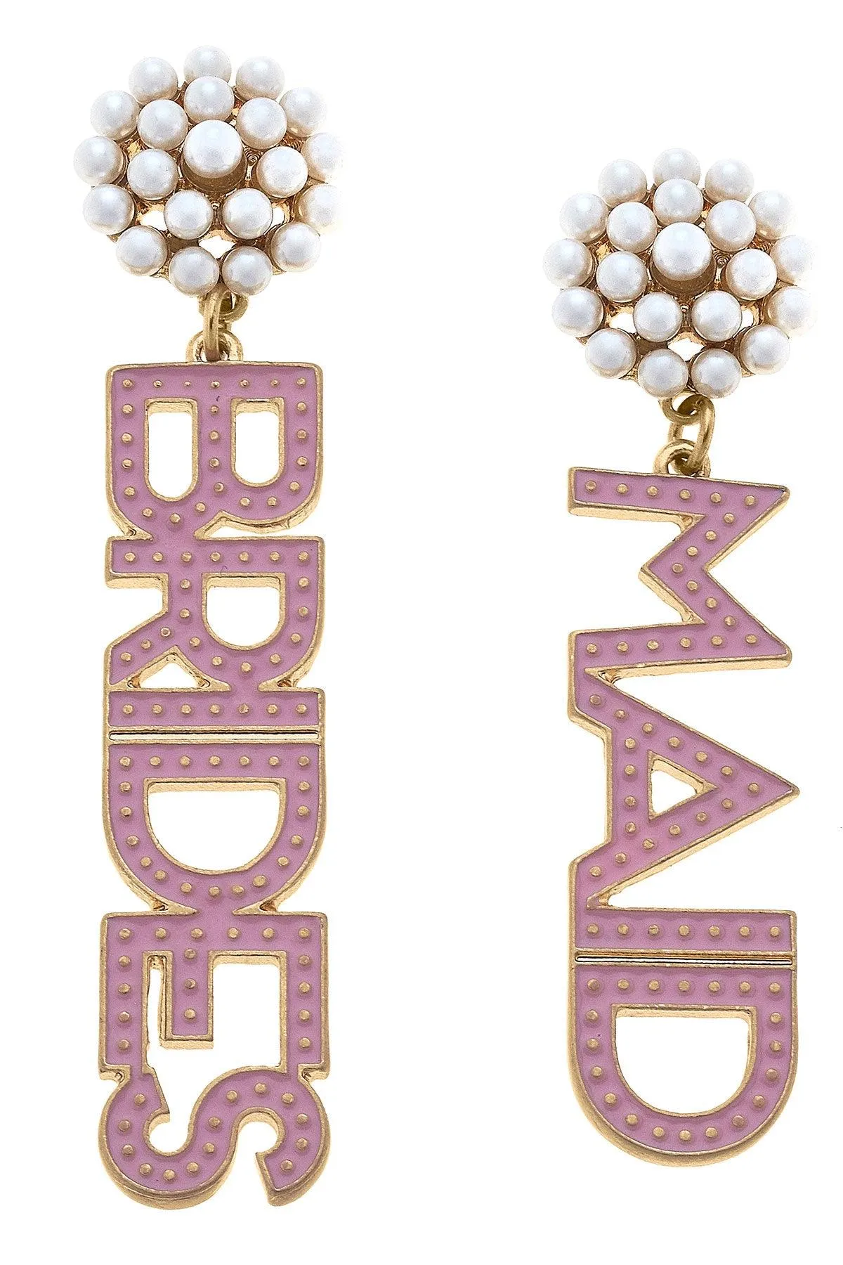 Bridesmaid Enamel & Pearl Cluster Drop Earrings in Pink sold by Canvas Style