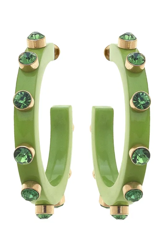 Renee Resin and Rhinestone Hoop Earrings in Lime Green sold by Canvas Style