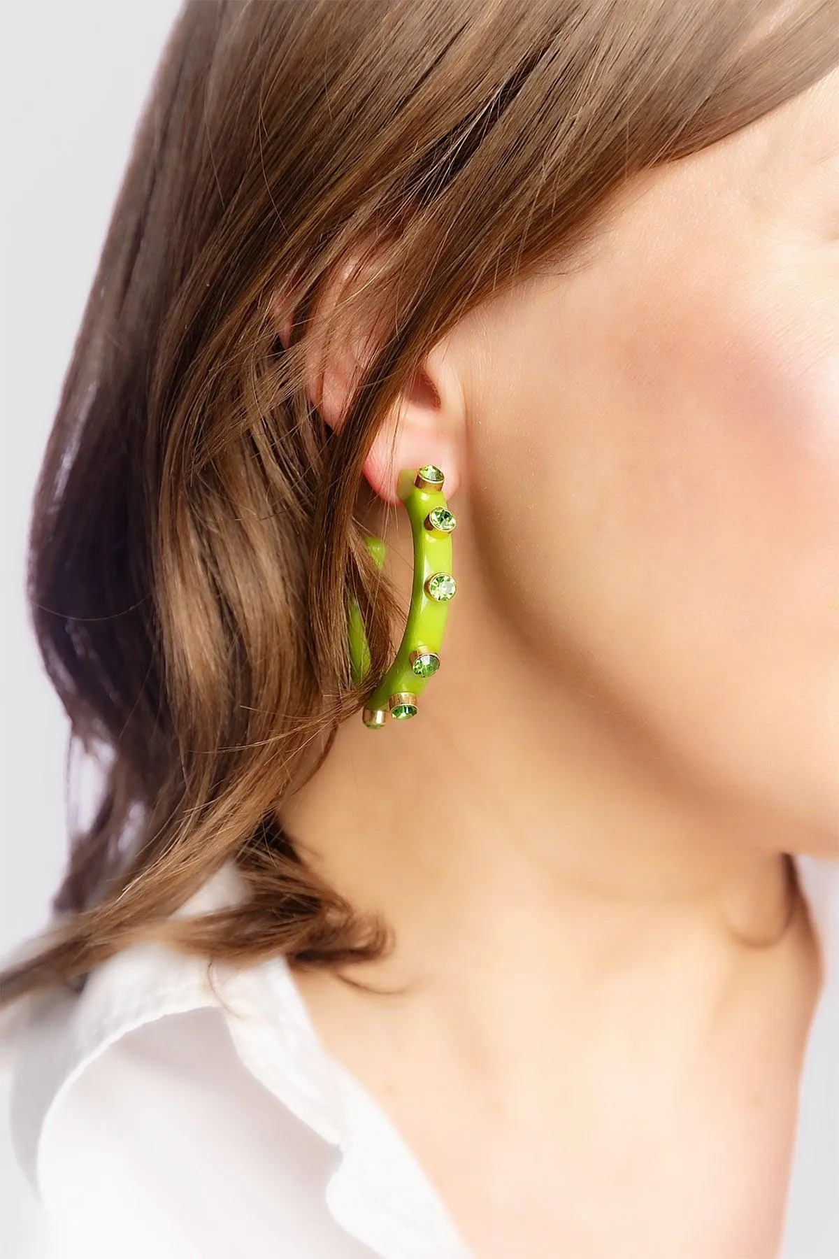 Renee Resin and Rhinestone Hoop Earrings in Lime Green sold by Canvas Style product image thumbnail 3