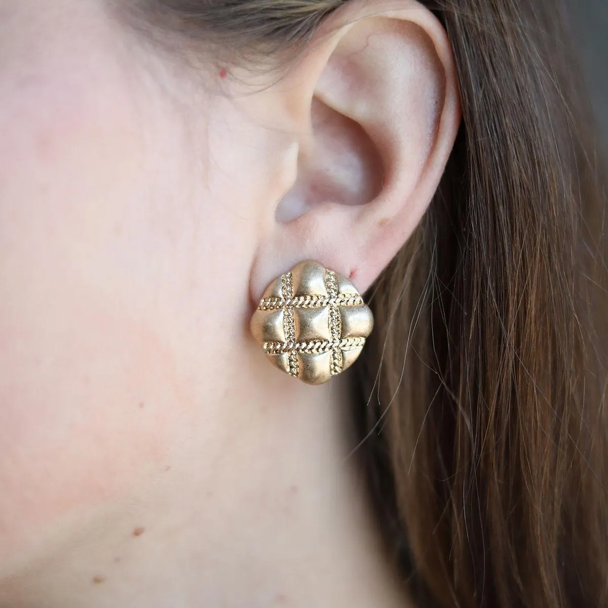 Sunnie Quilted Metal Statement Stud Earrings in Worn Gold sold by Canvas Style product image thumbnail 2