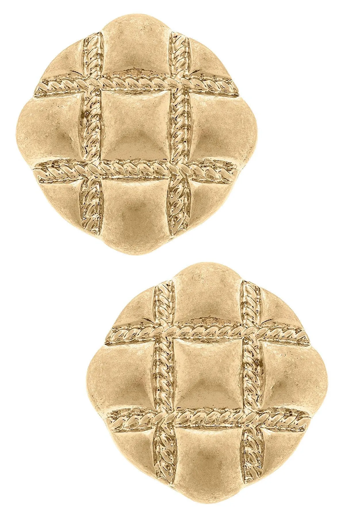 Sunnie Quilted Metal Statement Stud Earrings in Worn Gold sold by Canvas Style