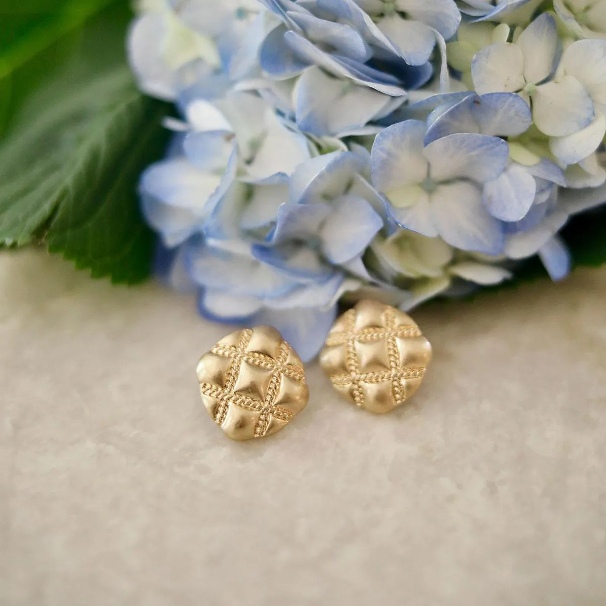 Sunnie Quilted Metal Statement Stud Earrings in Worn Gold sold by Canvas Style product image thumbnail 3