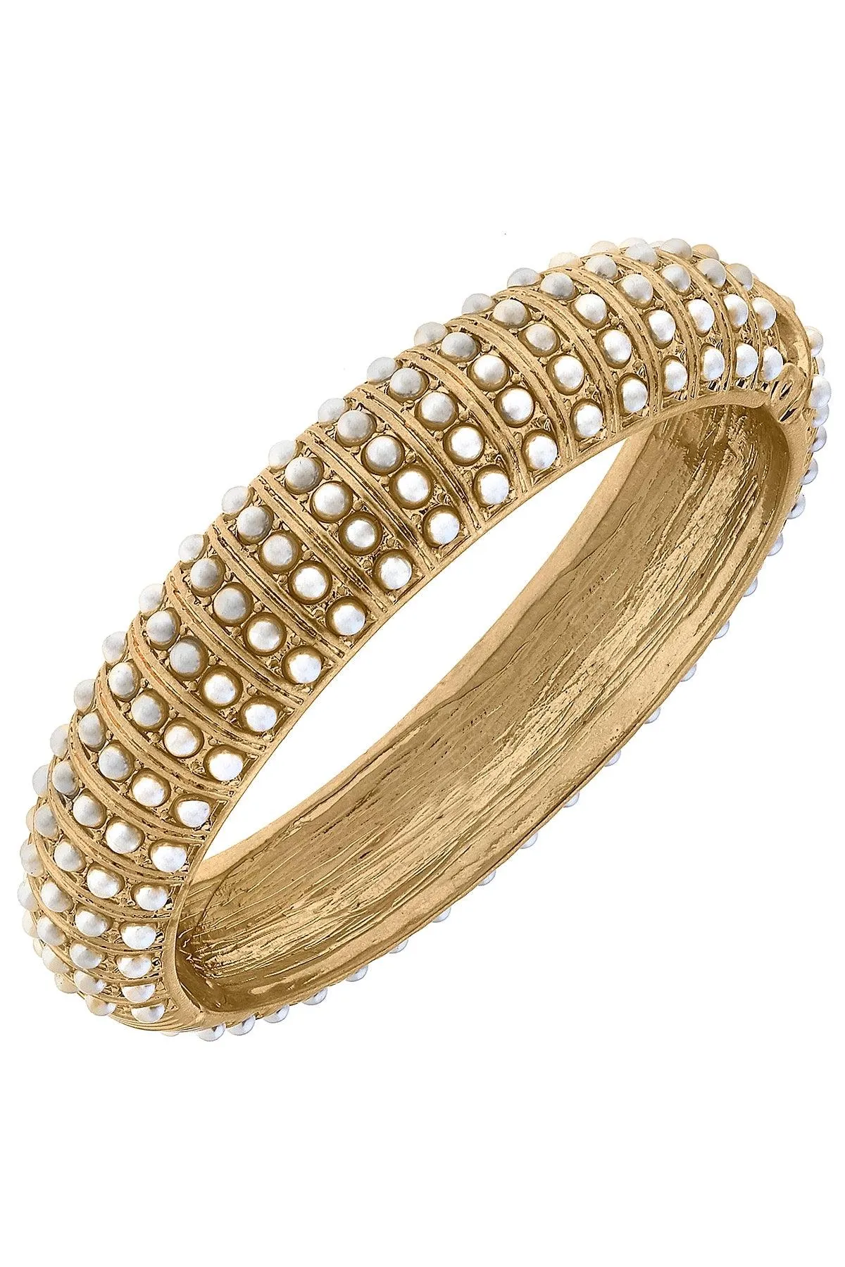 Jackie Pearl-Studded Statement Hinge Bangle in Ivory sold by Canvas Style
