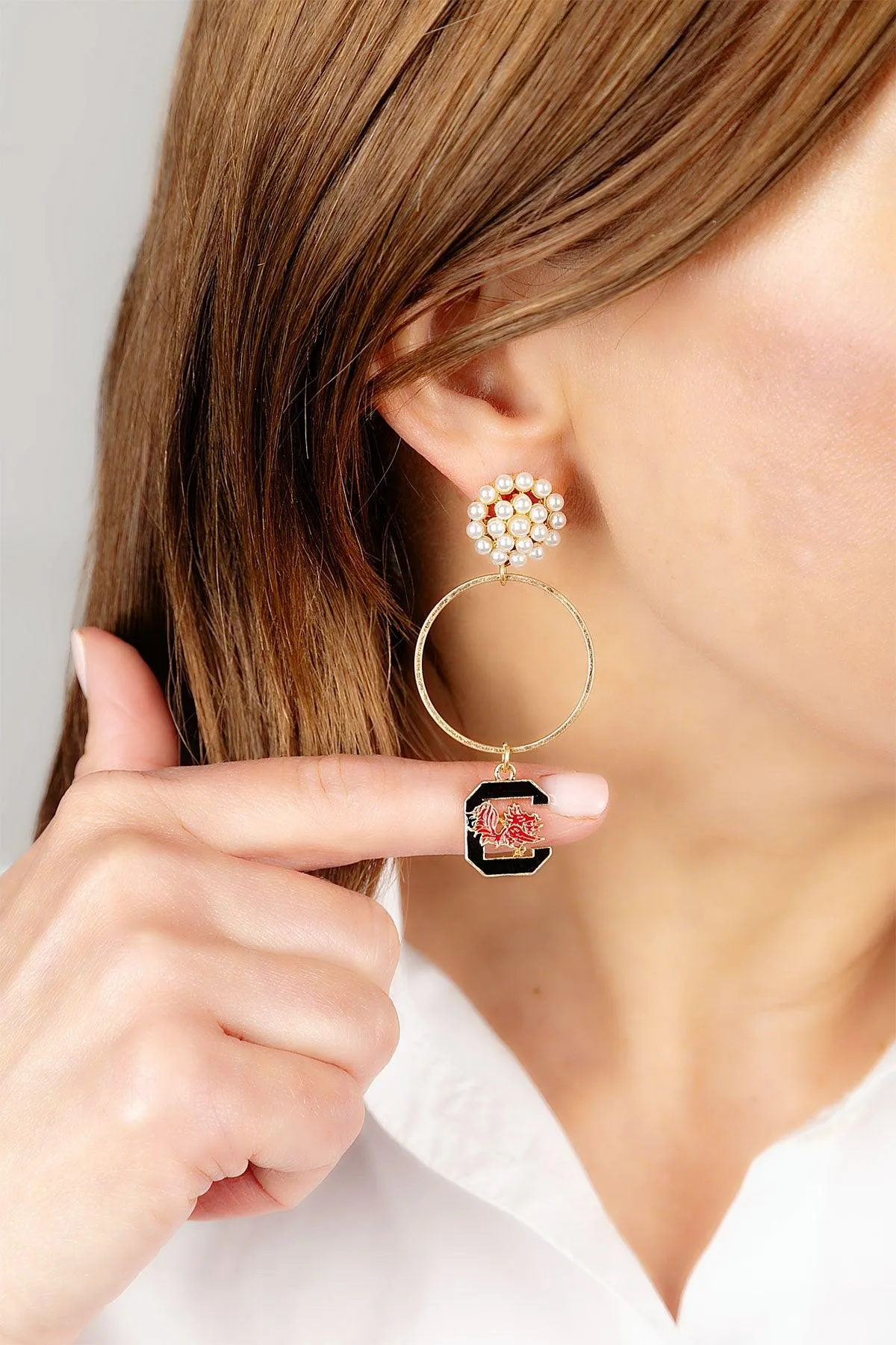 South Carolina Gamecocks Pearl Cluster Enamel Hoop Earrings sold by Canvas Style product image thumbnail 2