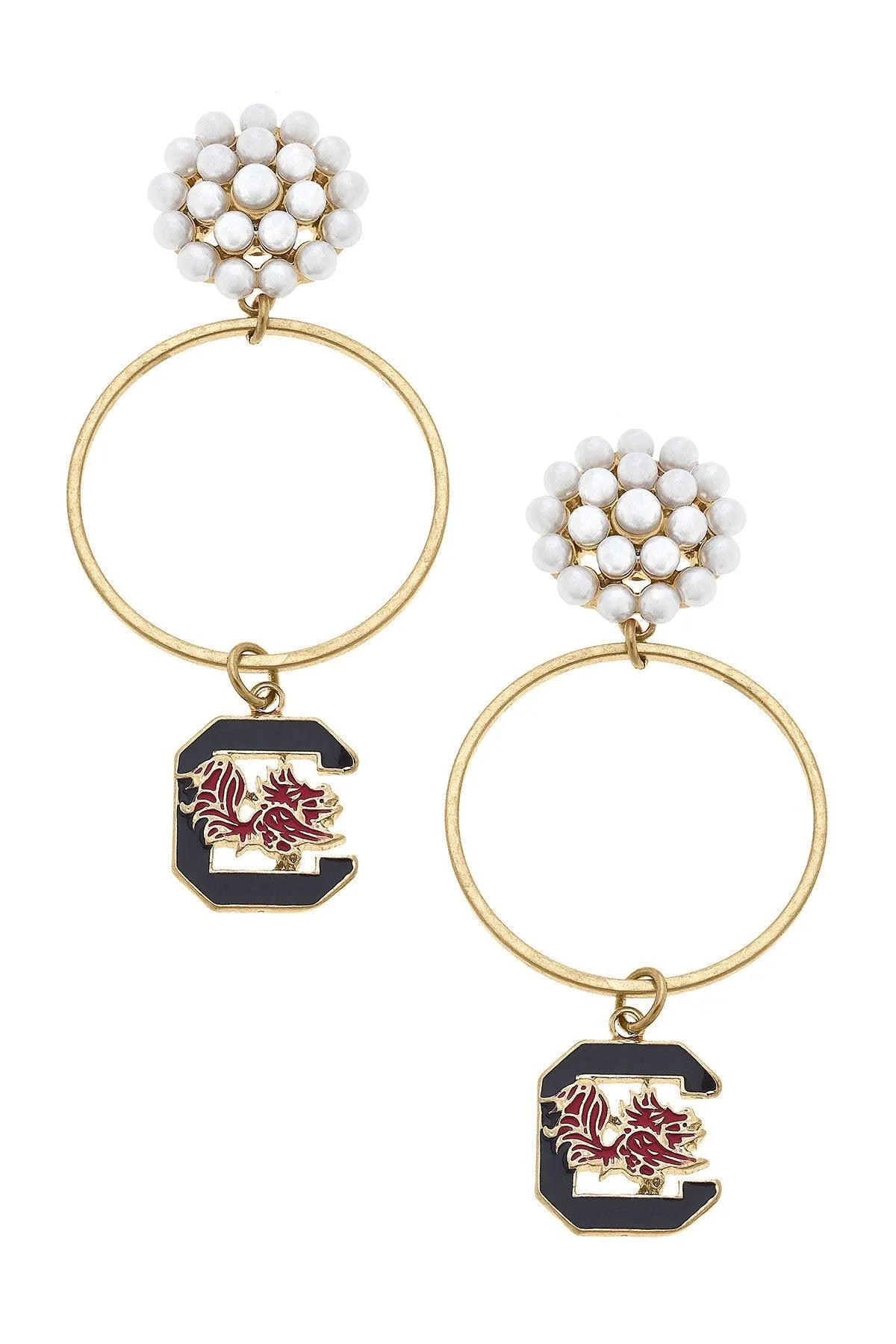South Carolina Gamecocks Pearl Cluster Enamel Hoop Earrings sold by Canvas Style