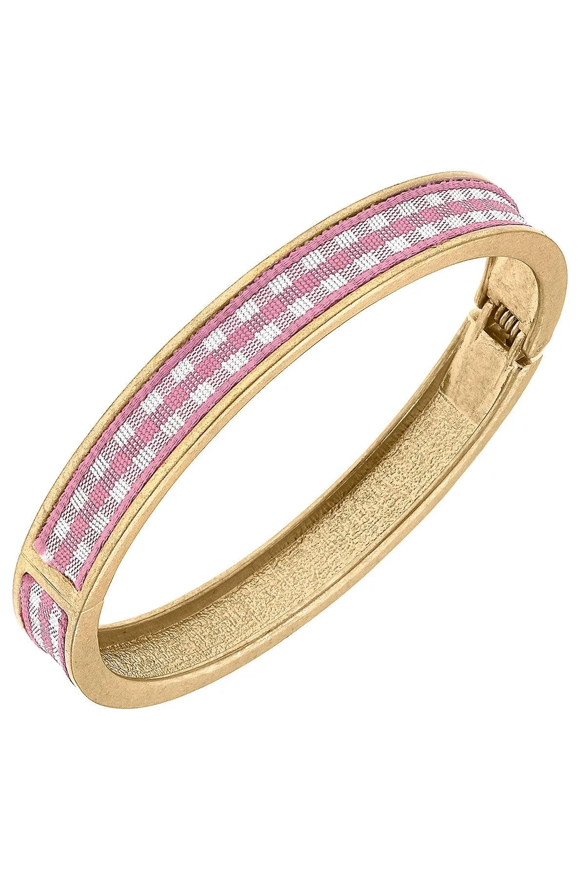 Makenzie Gingham Hinge Bangle in Pink sold by Canvas Style