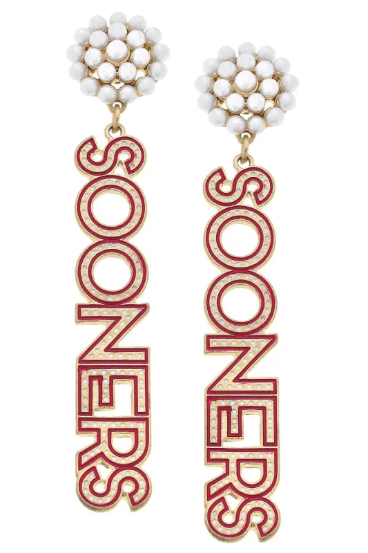 Oklahoma Sooners Pearl Cluster Dotted Enamel Drop Earrings - FINAL SALE sold by Canvas Style