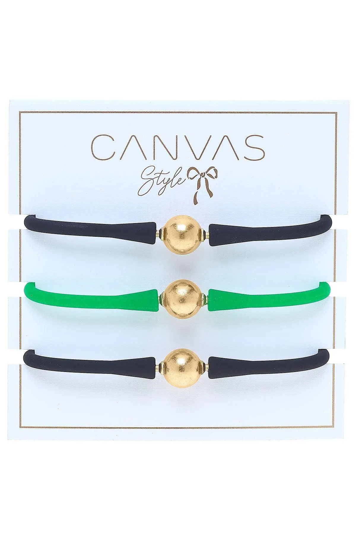 Bali 24K Gold Silicone Bracelet Stack of 3 in Black & Green sold by Canvas Style product image thumbnail 2