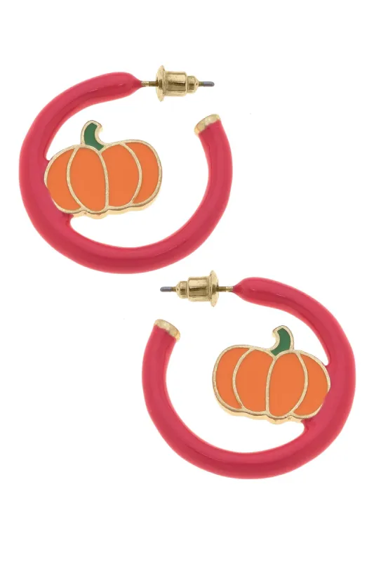 Halloween Enamel Pumpkin Patch Hoop Earrings sold by Canvas Style