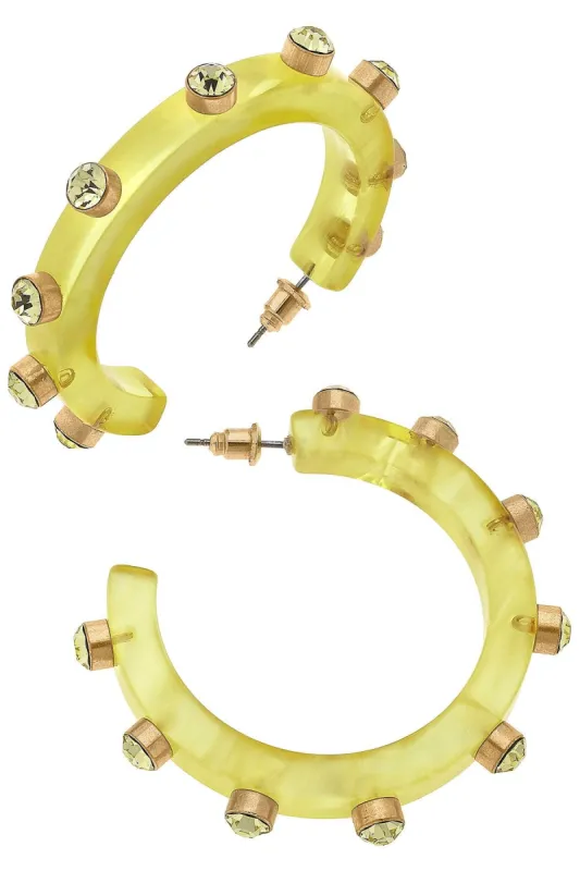 Renee Resin and Rhinestone Hoop Earrings in Yellow sold by Canvas Style