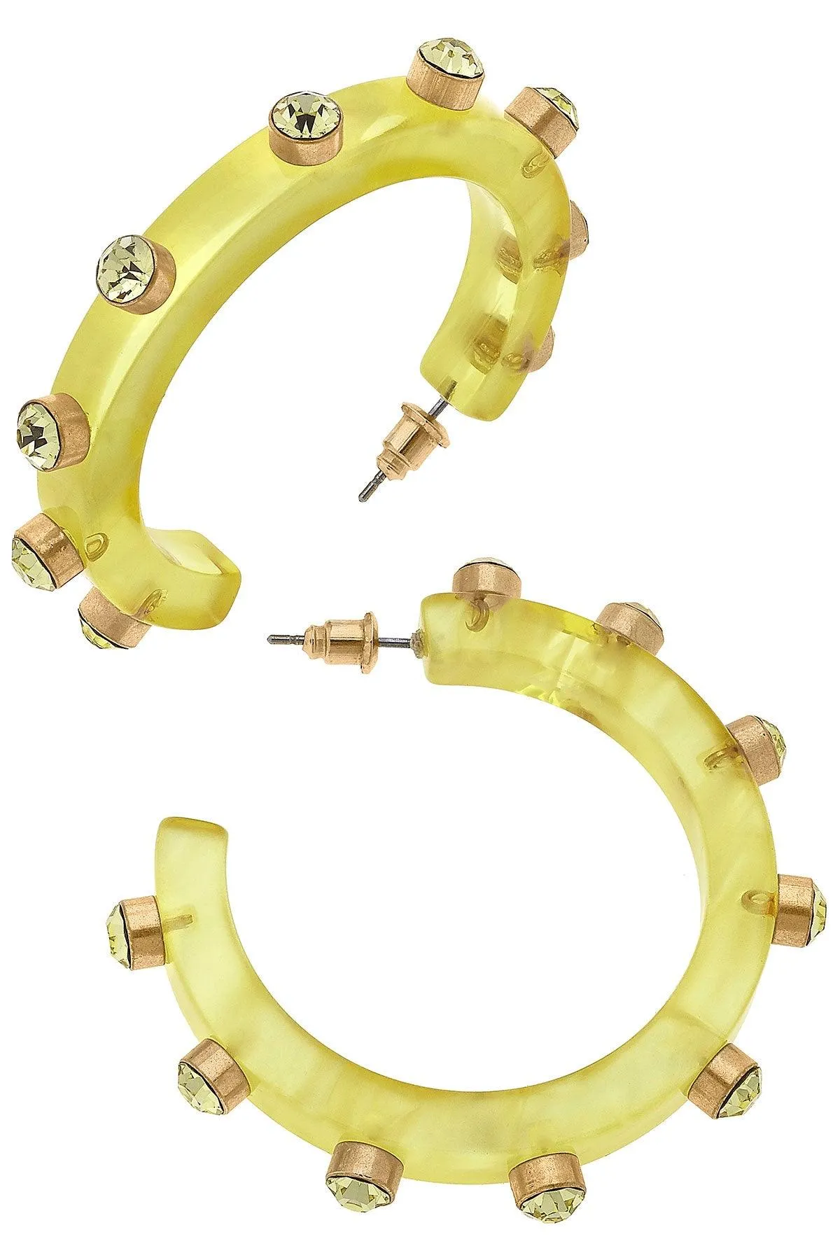 Renee Resin and Rhinestone Hoop Earrings in Yellow sold by Canvas Style