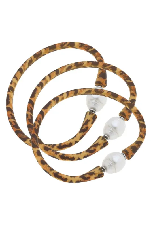 Bali Freshwater Pearl Silicone Bracelet Set of 3 in Leopard Print - FINAL SALE sold by Canvas Style