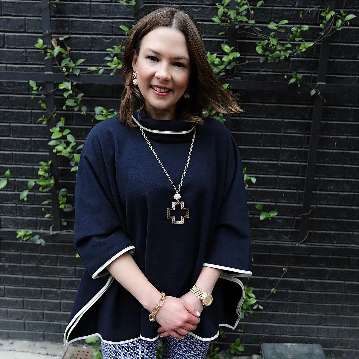 Elysa Greek Keys Cross Pendant & Pearl Cluster Necklace in Worn Gold sold by Canvas Style product image thumbnail 3