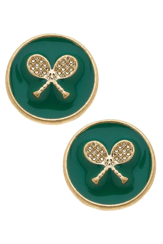 Chris Tennis Racket Enamel Circle Stud Earrings sold by Canvas Style