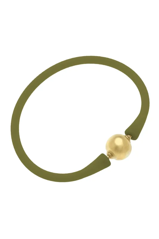 Bali 24K Gold Plated Ball Bead Silicone Bracelet in Olive - FINAL SALE sold by Canvas Style