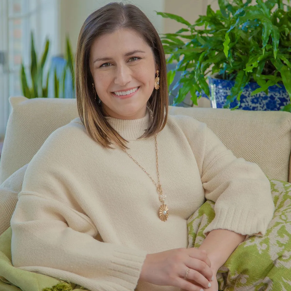 Monique Sunburst Rosette & Pearl Drop Earrings in Worn Gold sold by Canvas Style product image thumbnail 2