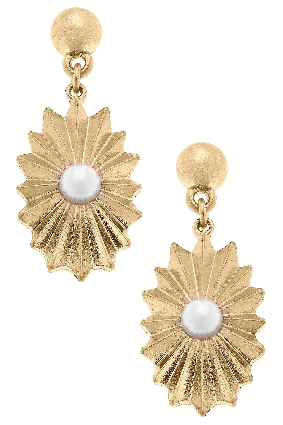 Monique Sunburst Rosette & Pearl Drop Earrings in Worn Gold sold by Canvas Style