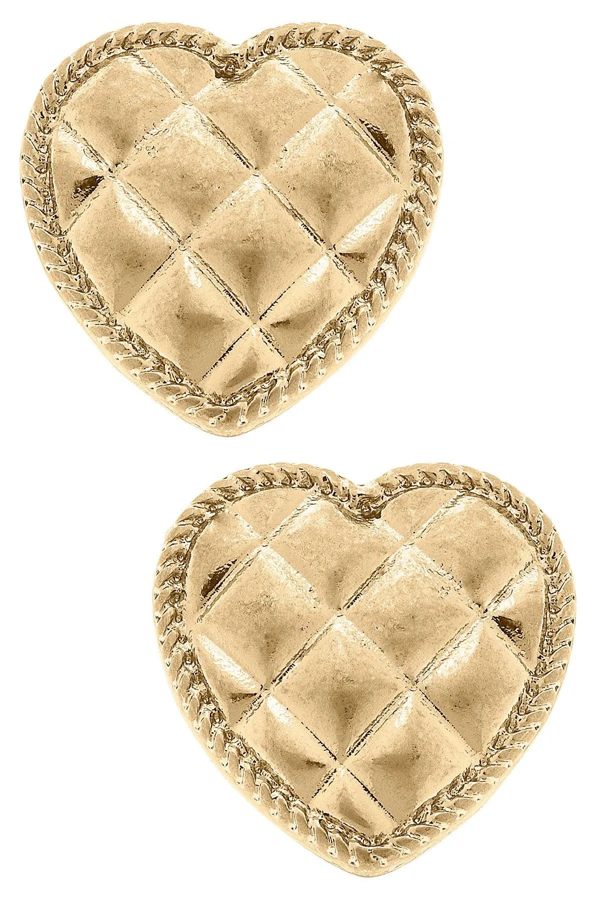 Connell Quilted Metal Heart Stud Earrings in Worn Gold sold by Canvas Style