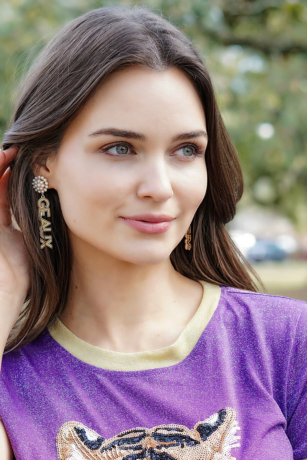 LSU Tigers Pearl Cluster Outline Enamel Drop Earrings sold by Canvas Style product image thumbnail 2