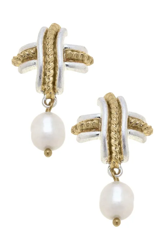 Serena Cross Pearl Drop Earrings sold by Canvas Style
