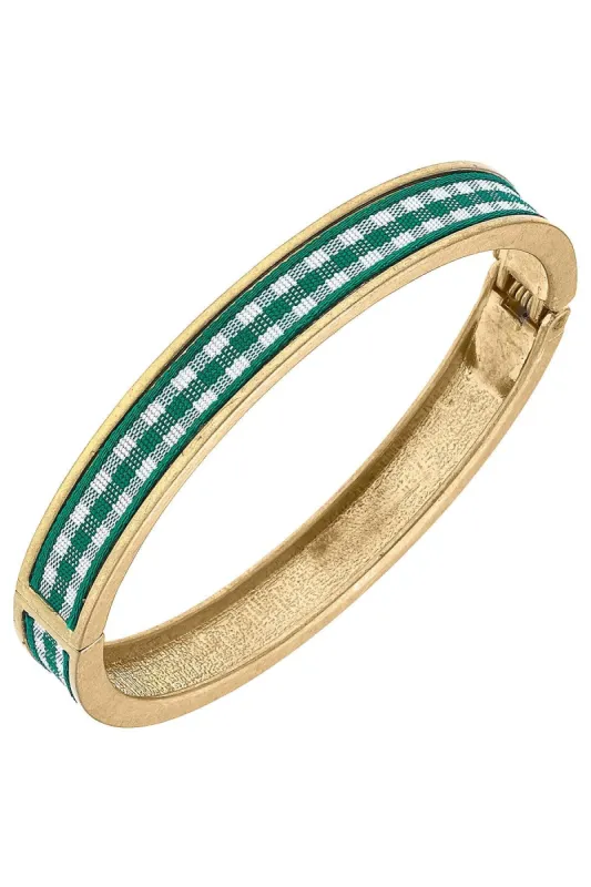 Makenzie Gingham Hinge Bangle in Green sold by Canvas Style