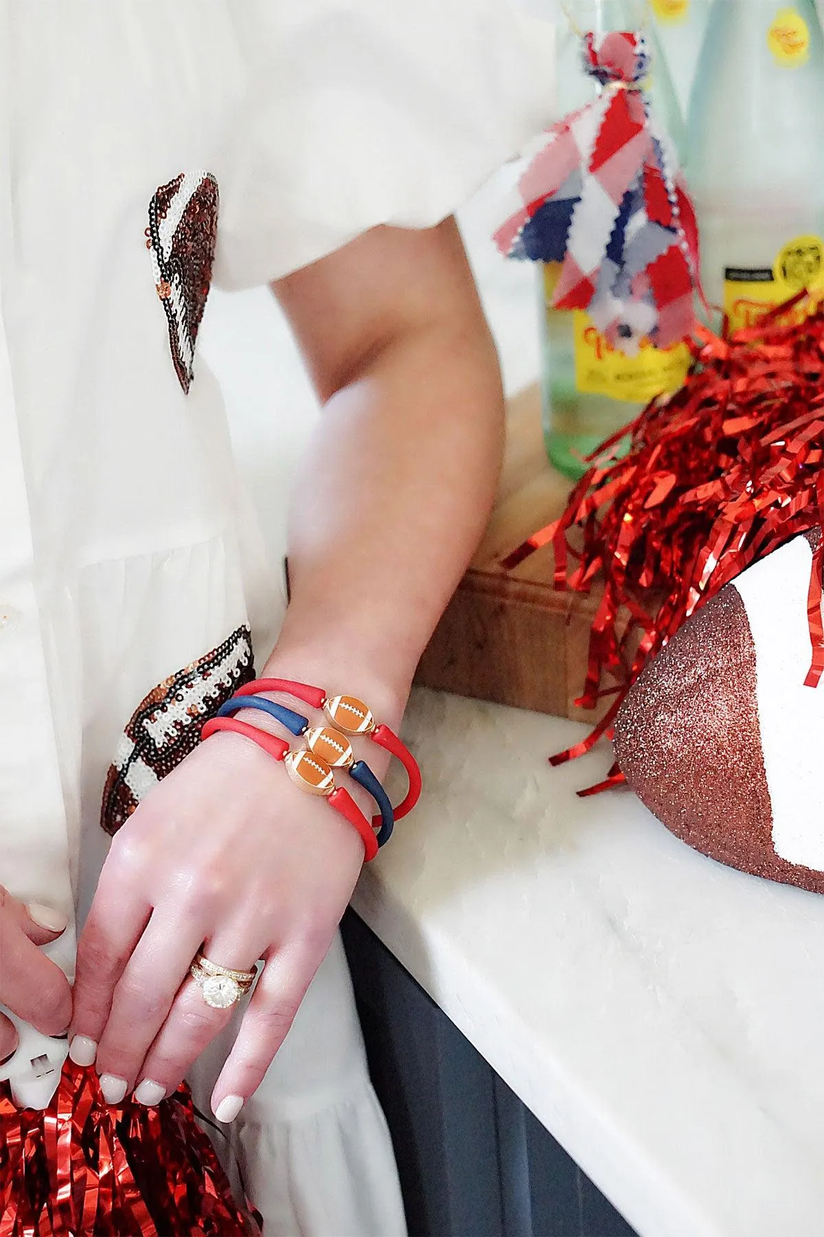 Enamel Football Silicone Bali Bracelet in Red - FINAL SALE sold by Canvas Style product image thumbnail 2